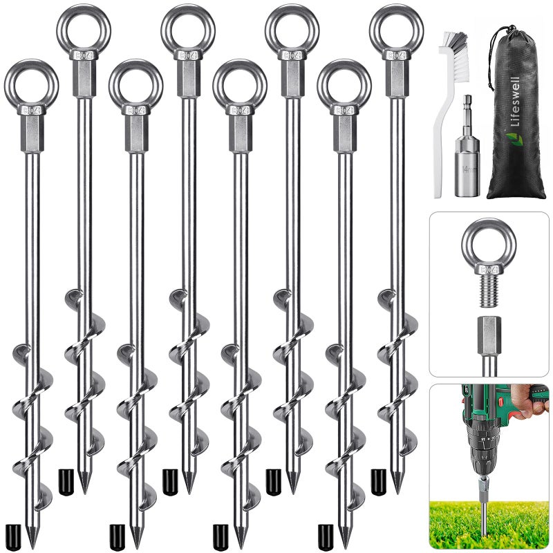 Lifeswell 12 Inch Ground Anchors, 8 Pcs Heavy Duty Tent Stakes, Easy to Install and Reusable, for Camping Tents, Trampolines, Sheds, Swing Sets, Securing Animals - Image 1